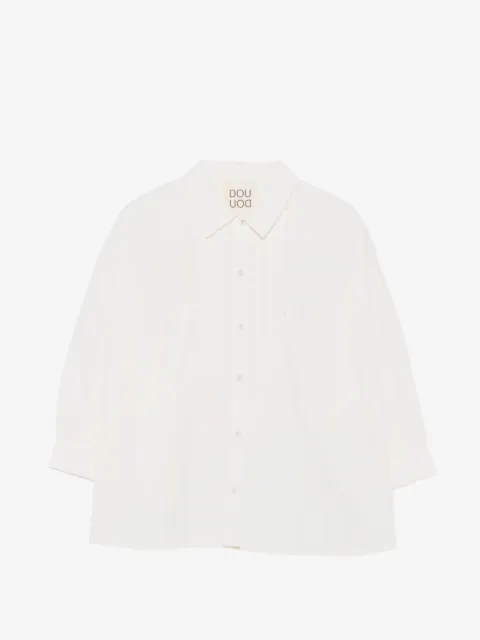 Douuod Kids camisa manga larga con ribete festoneado