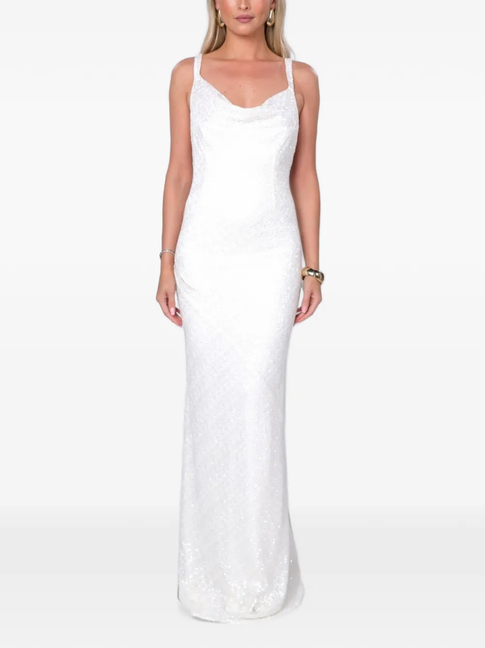ROSERRY Margot sequin-embellished cowl-neck maxi dress - Bianco