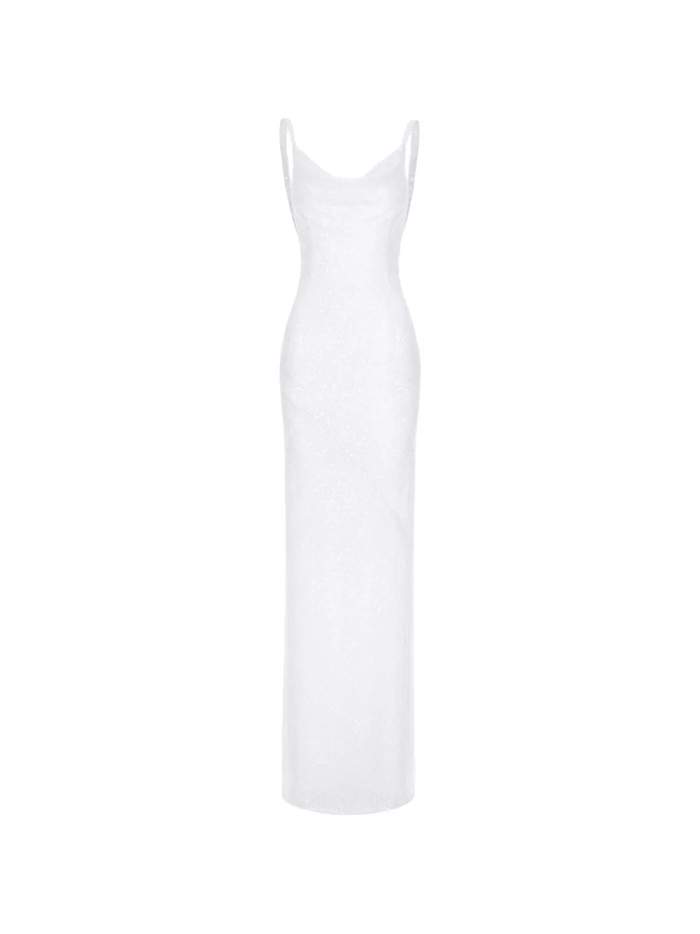 ROSERRY Margot sequin-embellished cowl-neck maxi dress - White