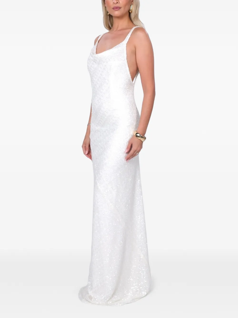 ROSERRY Margot maxi-jurk met col en verfraaid met pailletten Wit