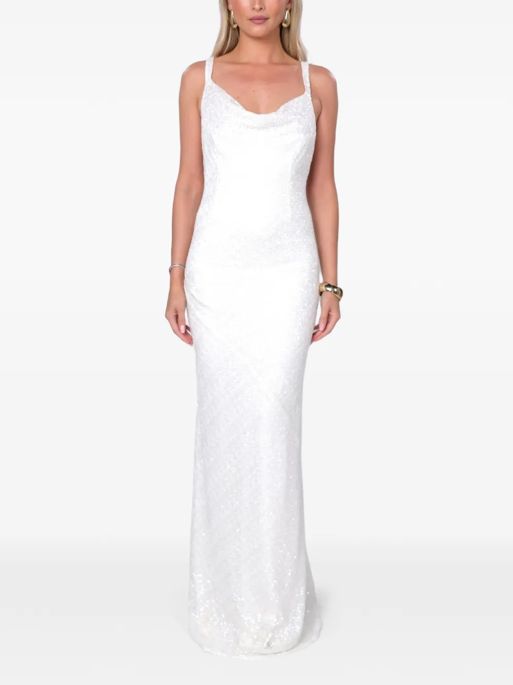 ROSERRY Margot maxi-jurk met col en verfraaid met pailletten Wit