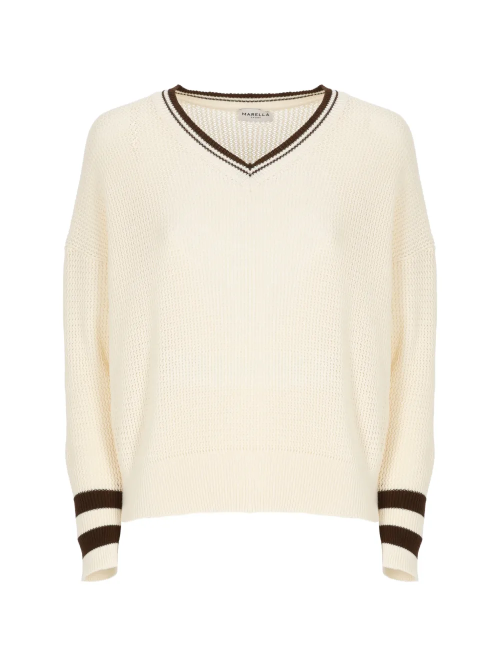 Marella Mlsfestoso V-neck striped-trim sweater - Nude