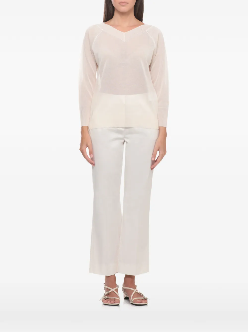Marella V-neck raglan-sleeve jumper - Nude