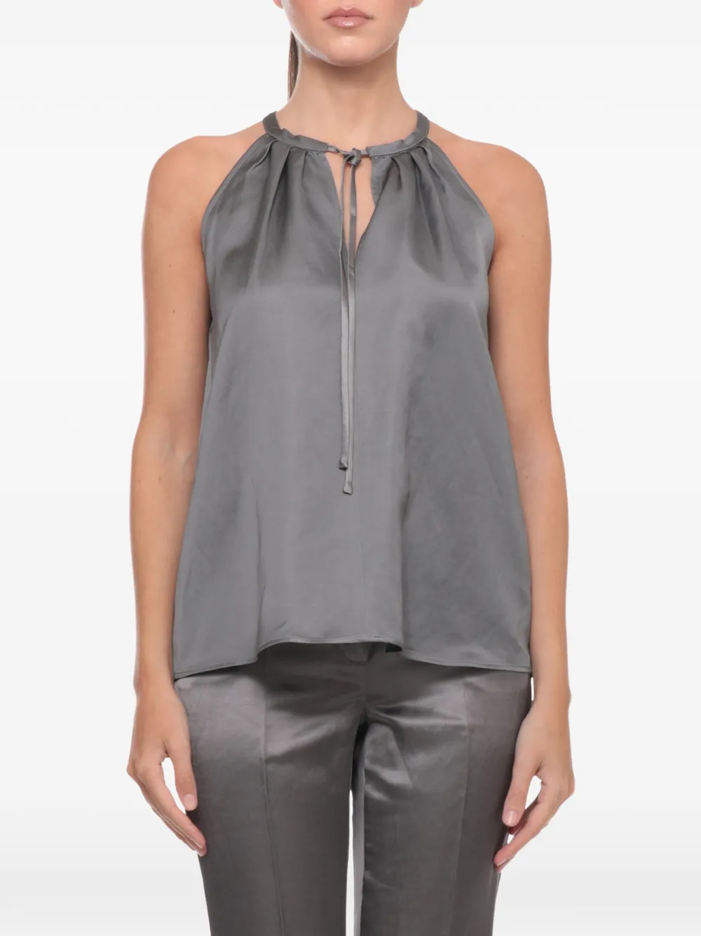 EMME halterneck pleated halterneck blouse - Grigio