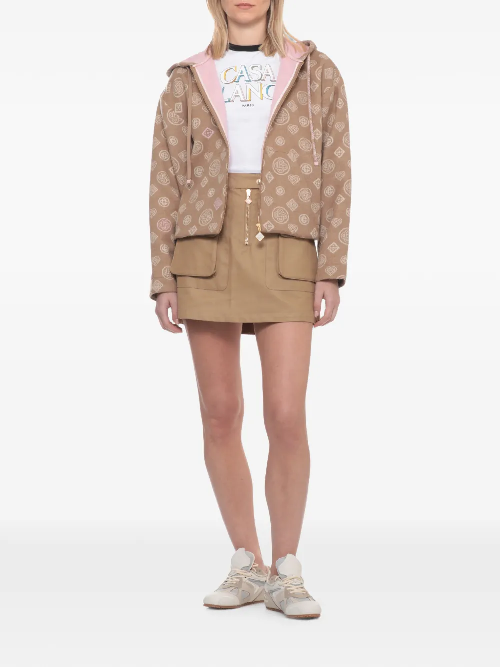 Casablanca Wollen hoodie met monogram-print Beige