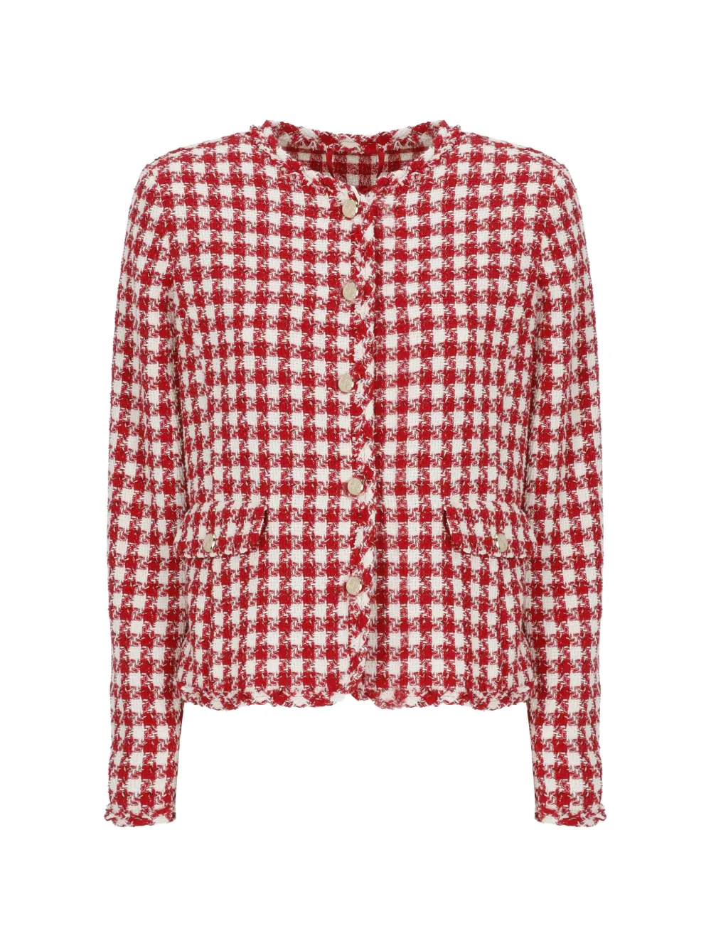 EMME fringed-trim cropped tweed jacket - Rosso