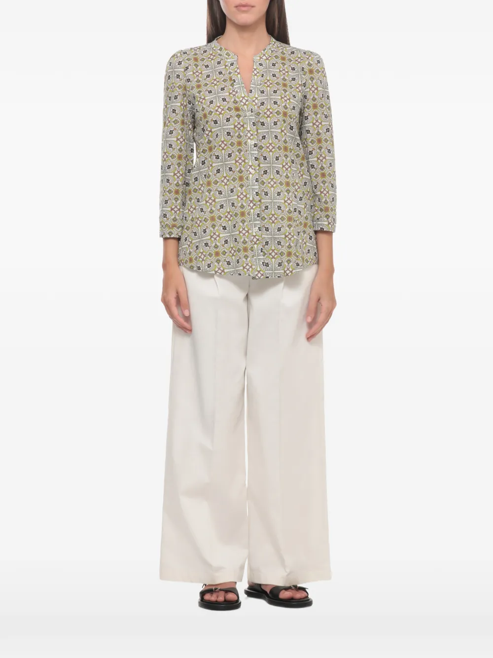 EMME V-neck printed shirt - Marrone