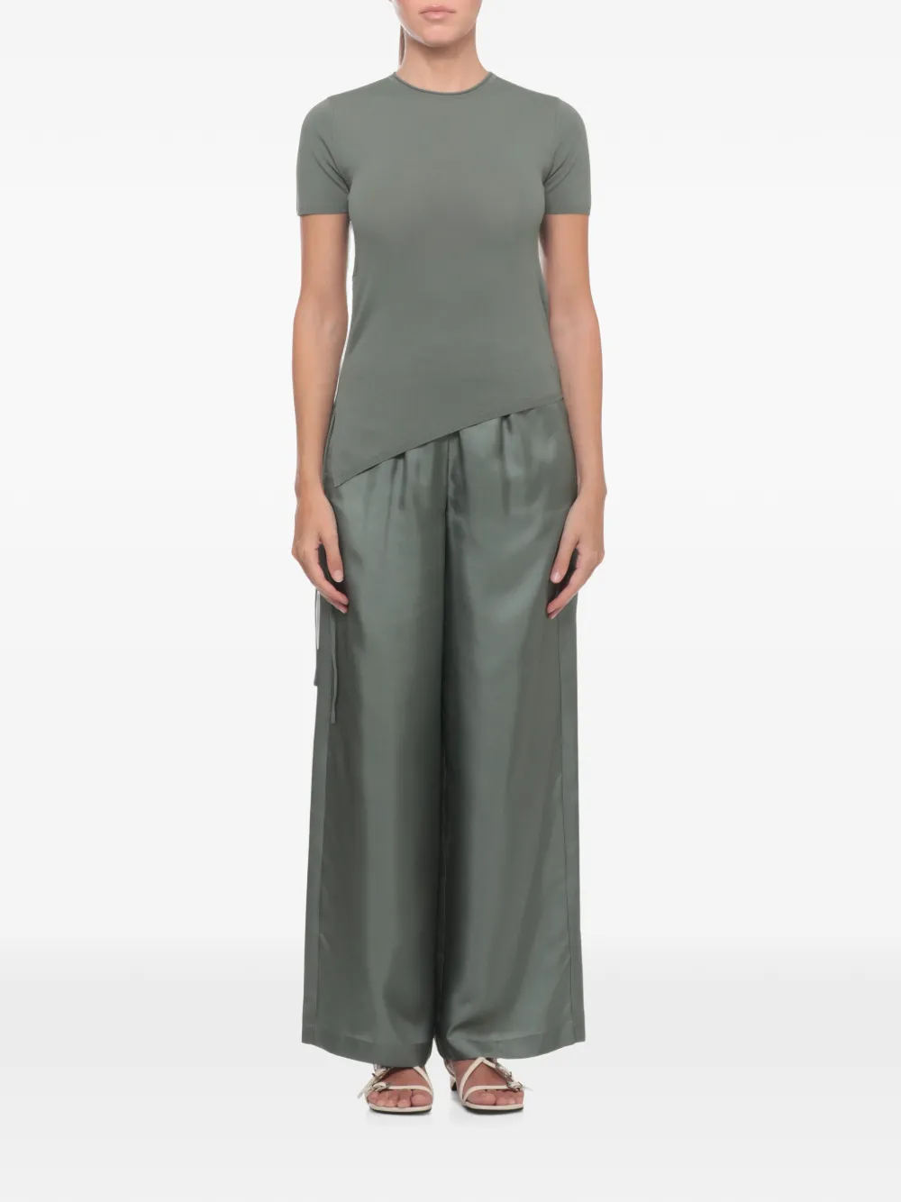 Marella Asymmetric Ruched-side T-shirt In Green