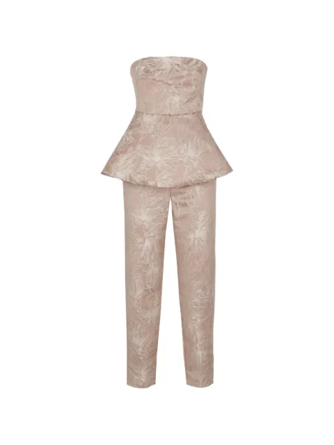 EMME floral-embroidered strapless top and trousers set