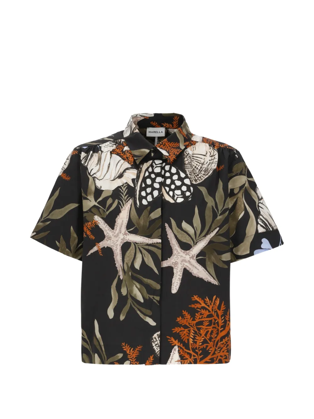 Marella seashell-print short-sleeve shirt - Schwarz