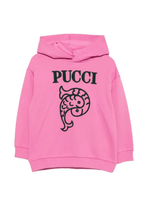 PUCCI Junior Pesci-motif logo-embroidered hoodie