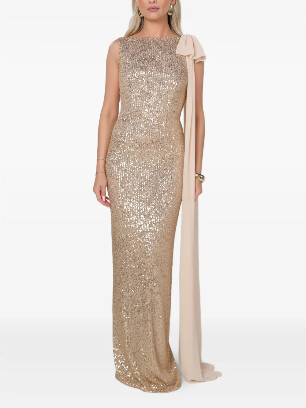 ROSERRY Kylie maxi-dress verfraaid met pailletten en strikdetail Goud