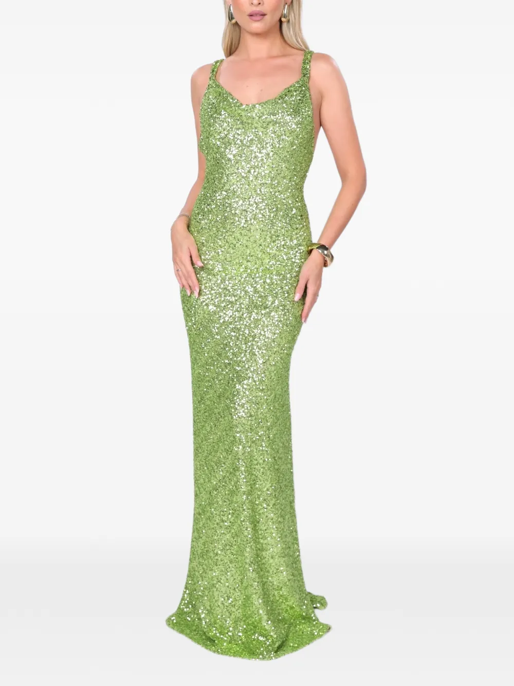 ROSERRY Margot maxi-jurk met col en verfraaid met pailletten Groen