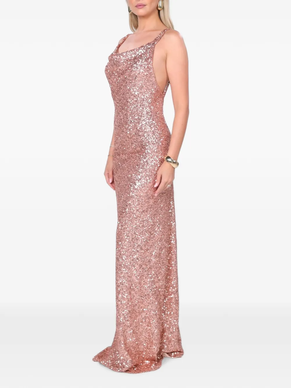 ROSERRY Margot maxi-jurk met col en verfraaid met pailletten Roze