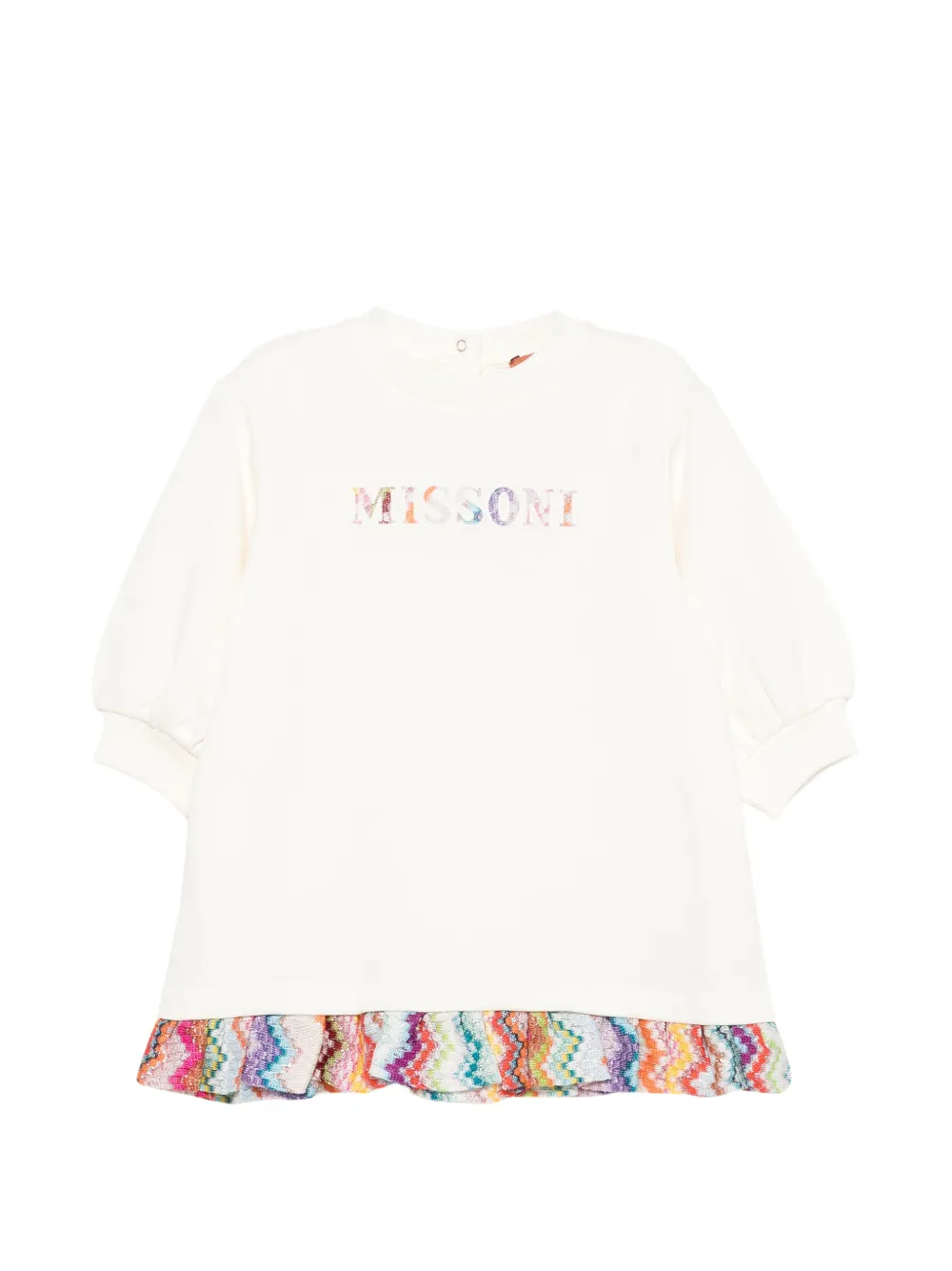 Missoni Kids zigzag-trim embroidered-logo dress - Nude