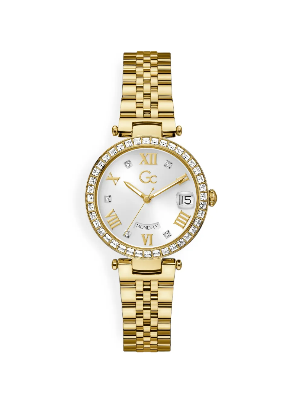 GUESS USA GC Flair crystal mid size metal watch - Bianco