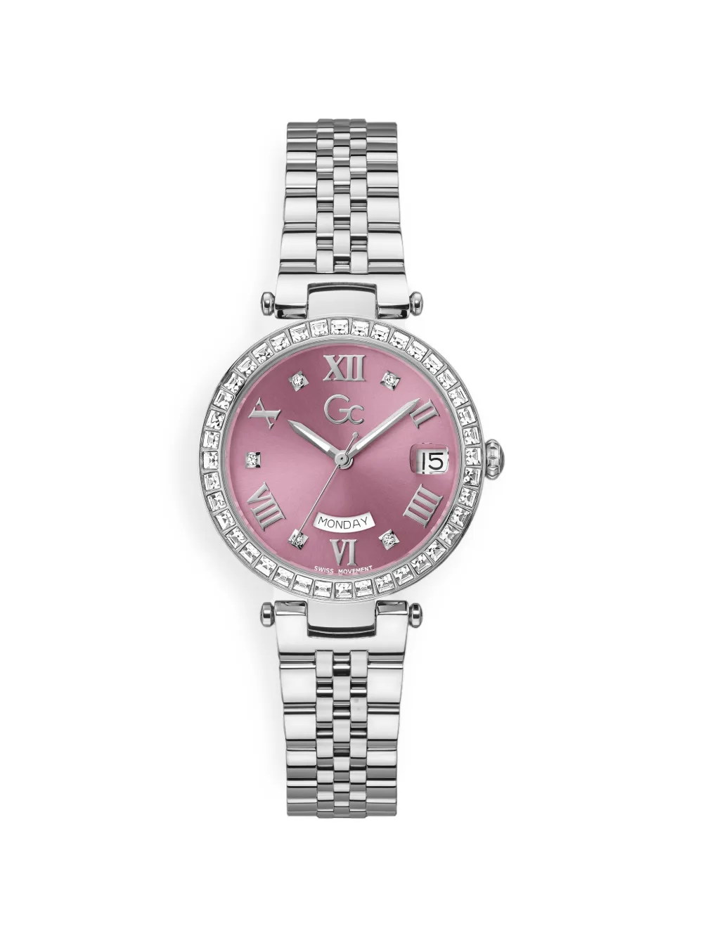 GUESS USA GC Flair crystal mid-size metal watch - Rosa