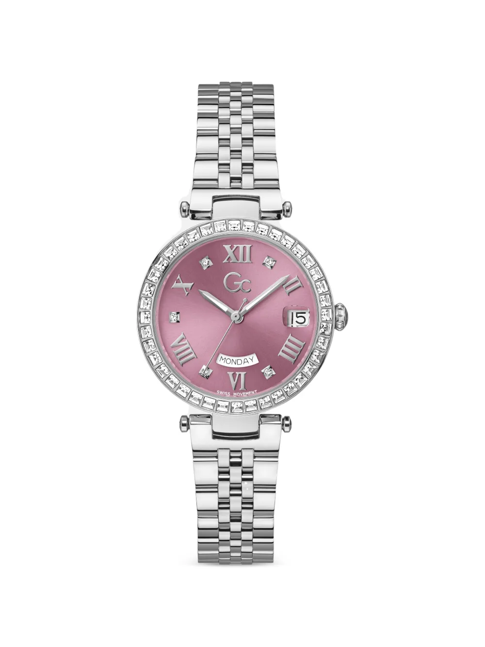 GUESS USA GC Flair crystal mid-size metal watch - Rosa