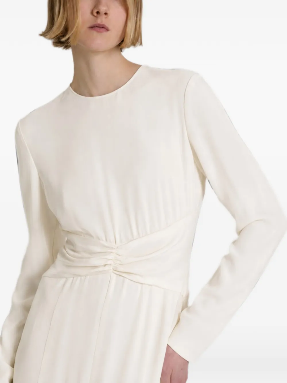 Alberta Ferretti Midi-jurk met gesmockte taille en lange mouwen Wit