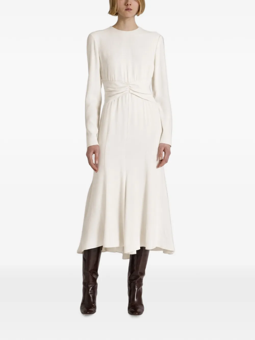 Alberta Ferretti Midi-jurk met gesmockte taille en lange mouwen Wit
