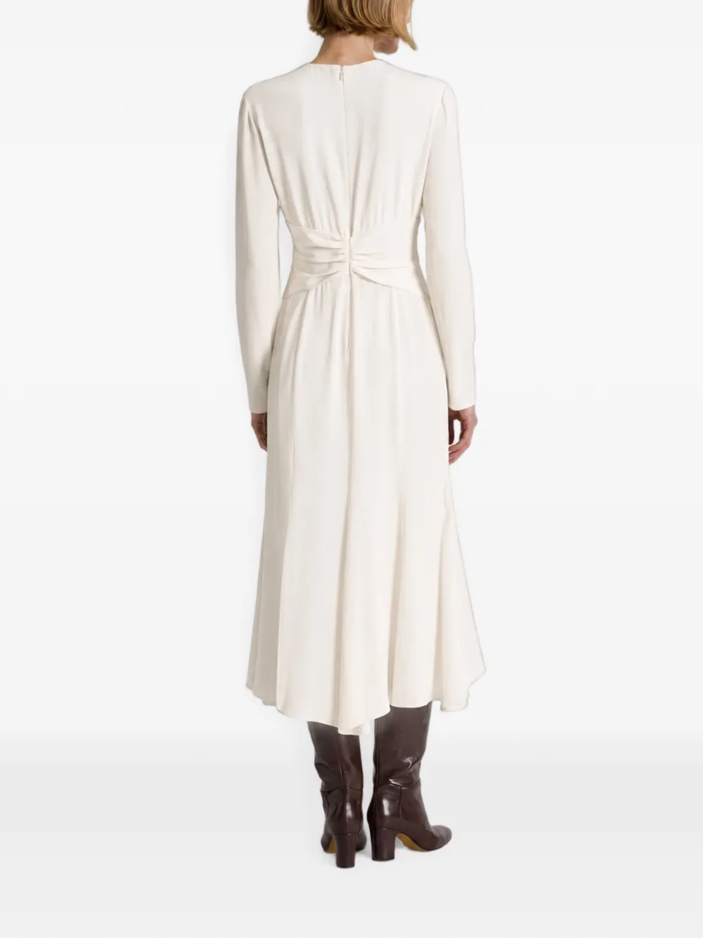 Alberta Ferretti Midi-jurk met gesmockte taille en lange mouwen Wit