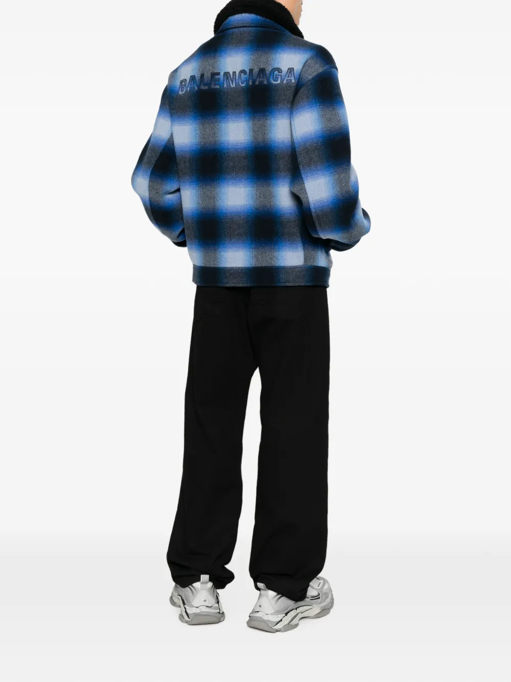 Balenciaga Flanellen bomberjack in blauw zwart