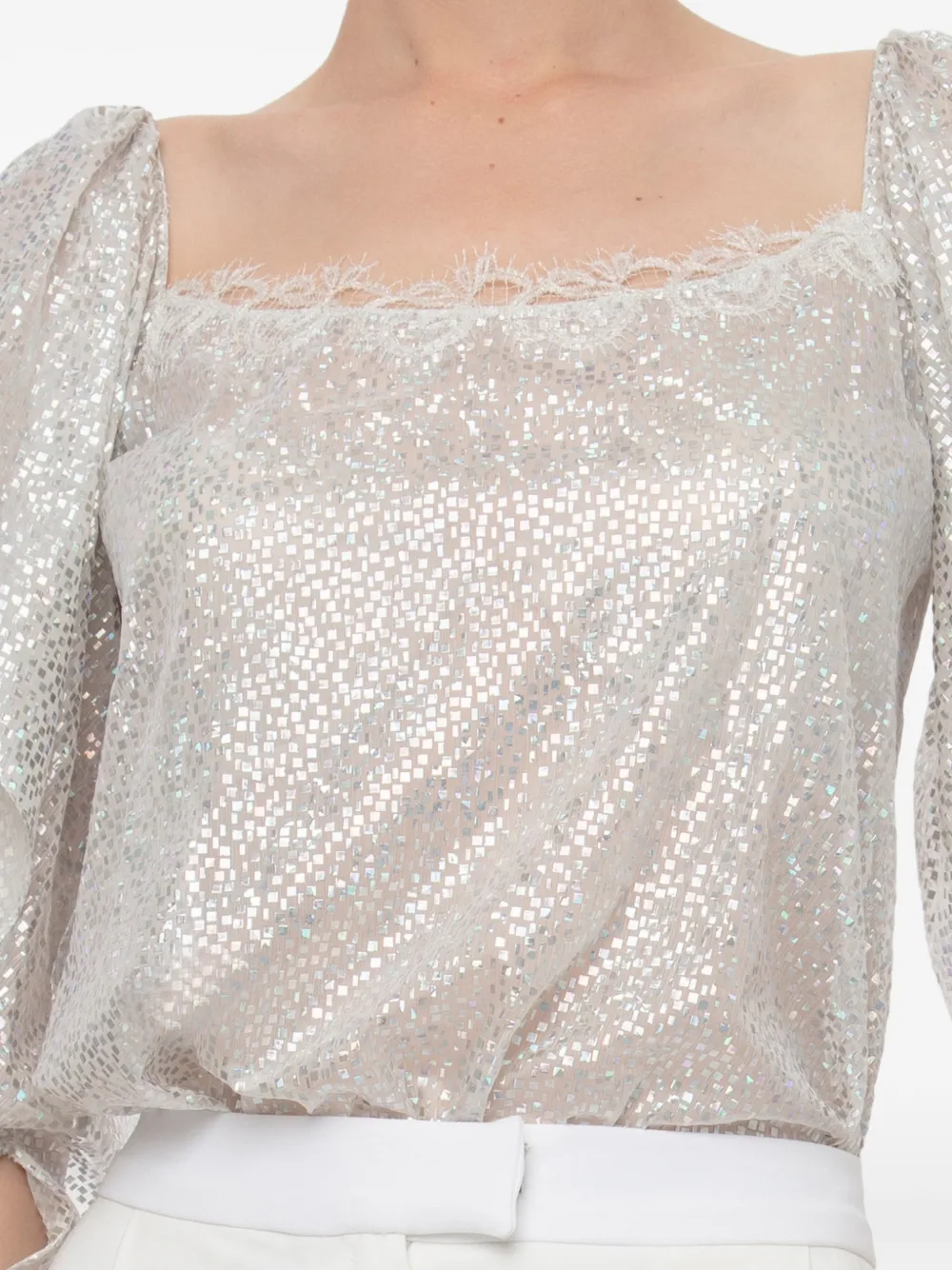 Gemy Maalouf Glanzende top met kanten afwerking Zilver