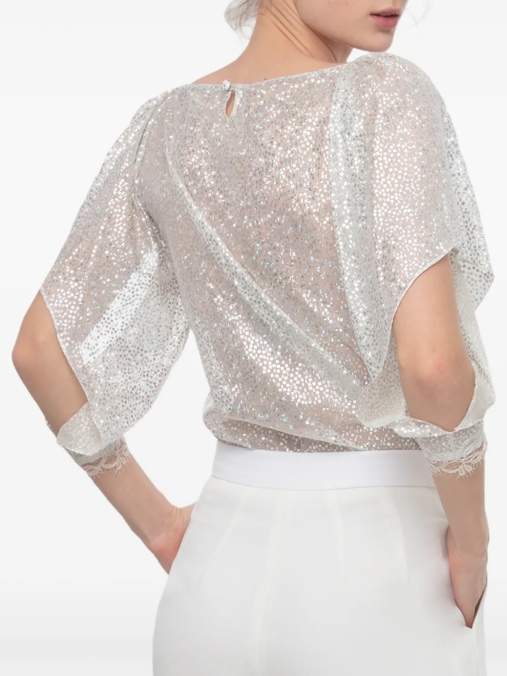 Gemy Maalouf Glanzende top met kanten afwerking Zilver