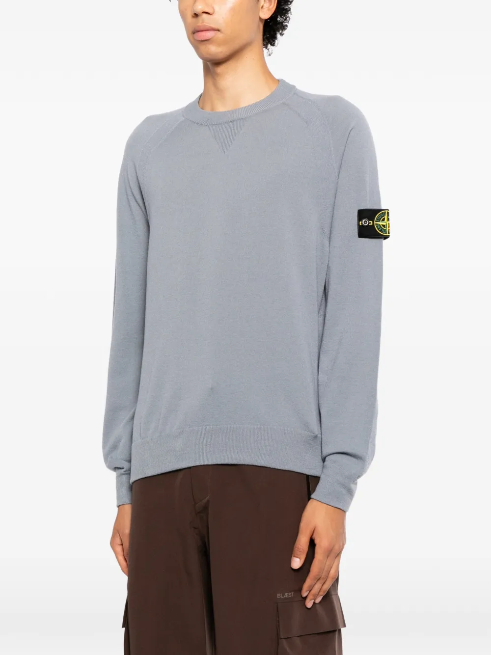 Stone Island logo-patch raglan-sleeve sweater Blauw