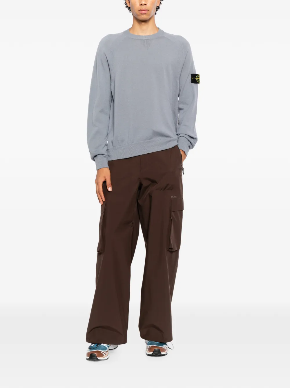 Stone Island logo-patch raglan-sleeve sweater Blauw