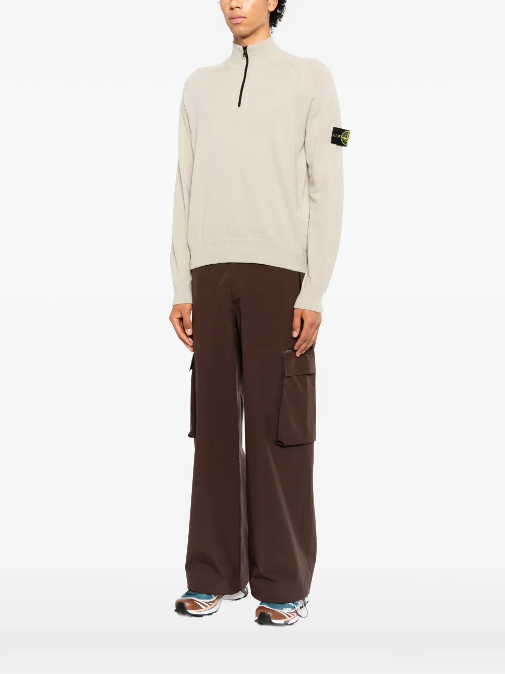 Stone Island Trui met Compass-logopatch en halve rits Beige