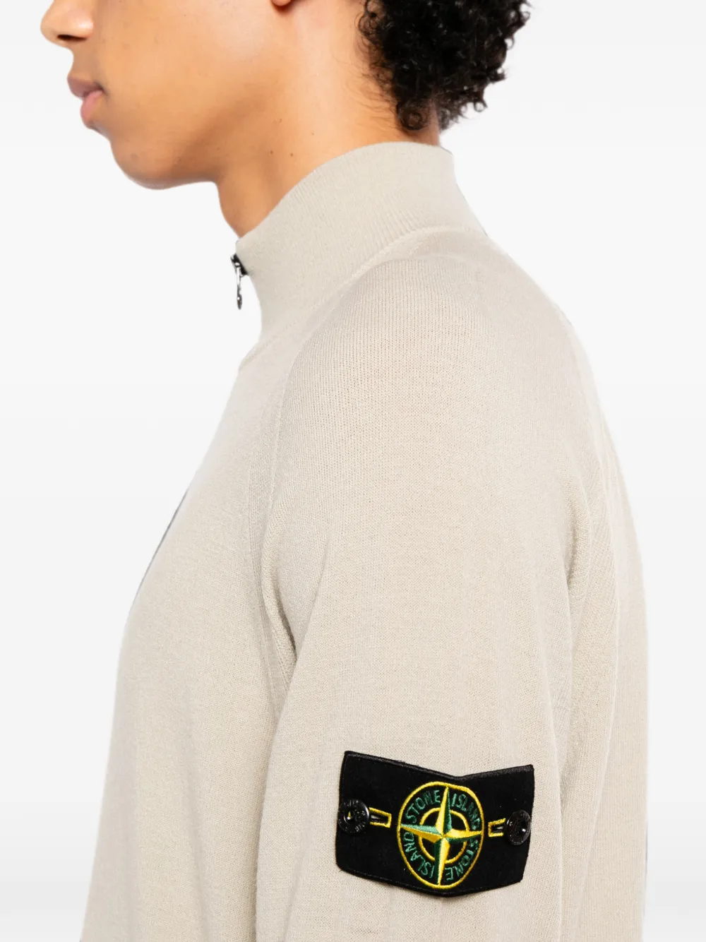 Stone Island Trui met Compass-logopatch en halve rits Beige