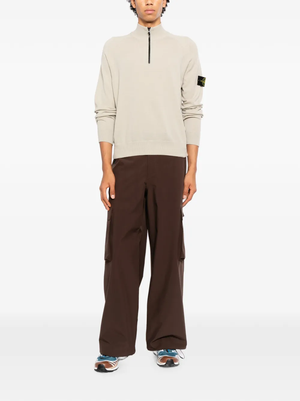 Stone Island Trui met Compass-logopatch en halve rits Beige