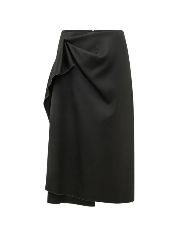 Lanvin Draped-effect Wool Midi Skirt in Black