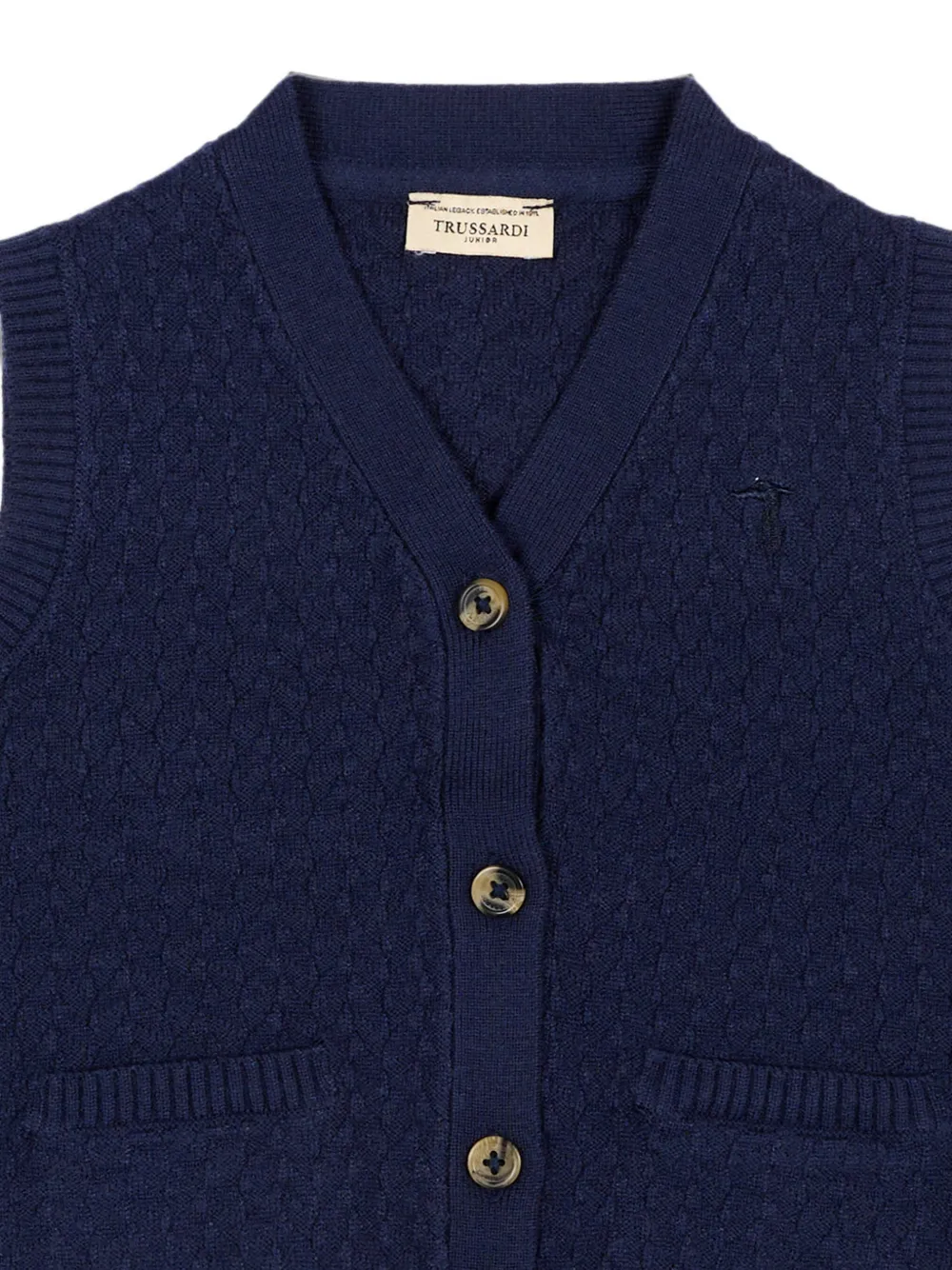 TRUSSARDI JUNIOR Kabelgebreide gilet met knopen Blauw
