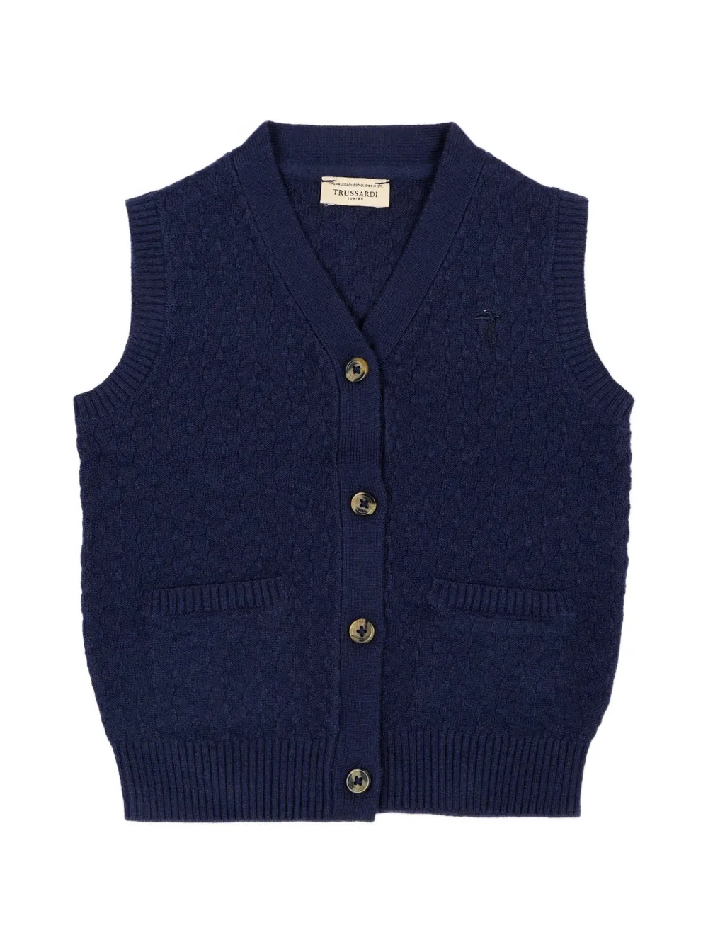 TRUSSARDI JUNIOR cable-knit button-up gilet - Blu