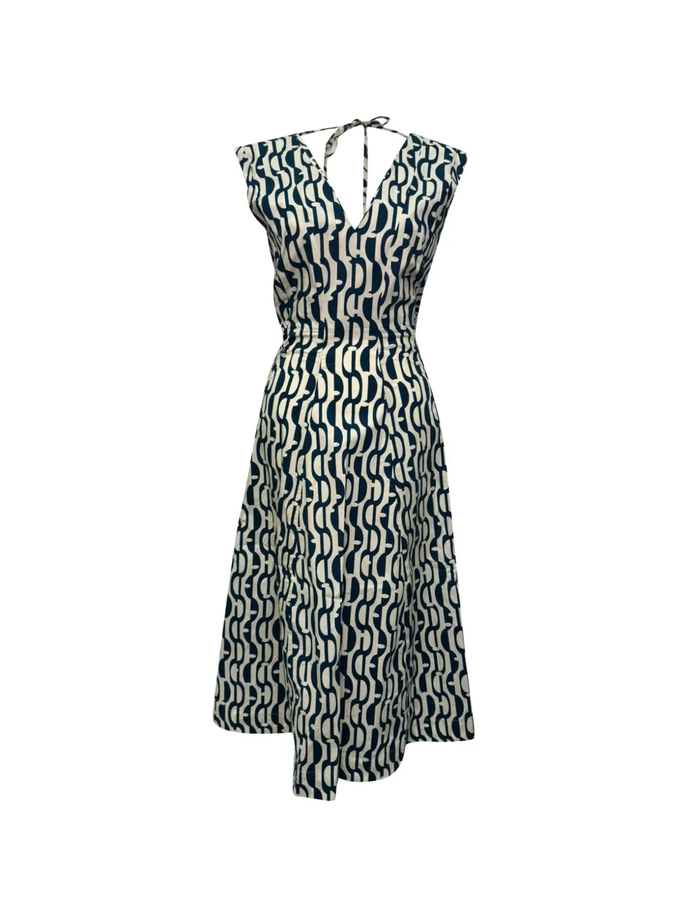 Pre-owned 's Max Mara Geometric-print Midi Dress In Blue
