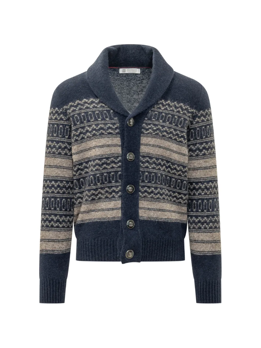 Brunello Cucinelli Fair Isle shawl-collar cardigan - Blu