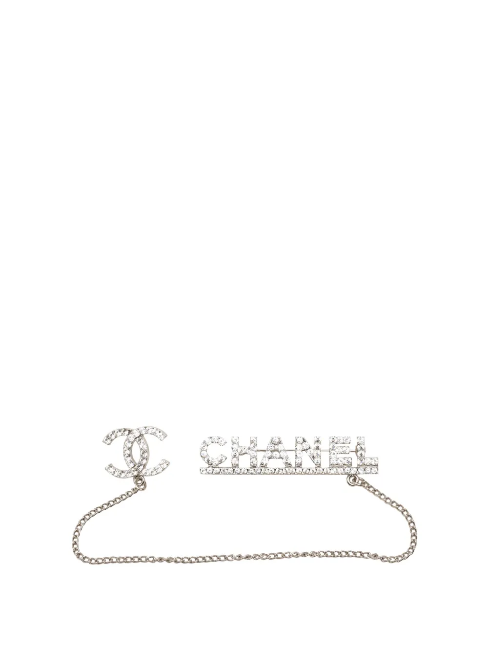 CHANEL Pre-Owned 2002 CC Brass Strass Pin Brooch with Chain costume brooch - Argento