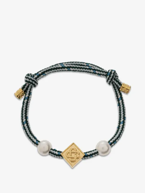 Casablanca pearl-embellished logo-plaque bracelet