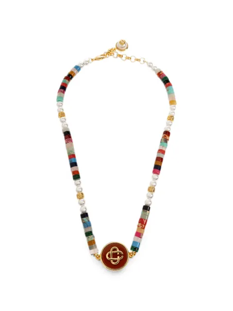 Casablanca beaded logo-pendant necklace