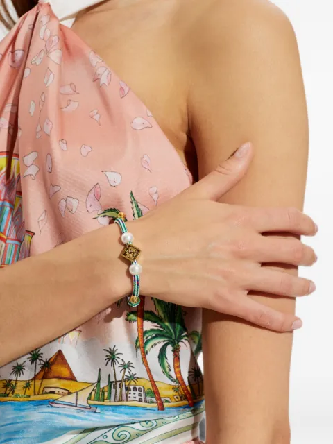 Casablanca pearl-embellished logo-plaque bracelet