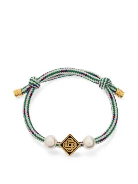Casablanca pearl-embellished logo-plaque bracelet