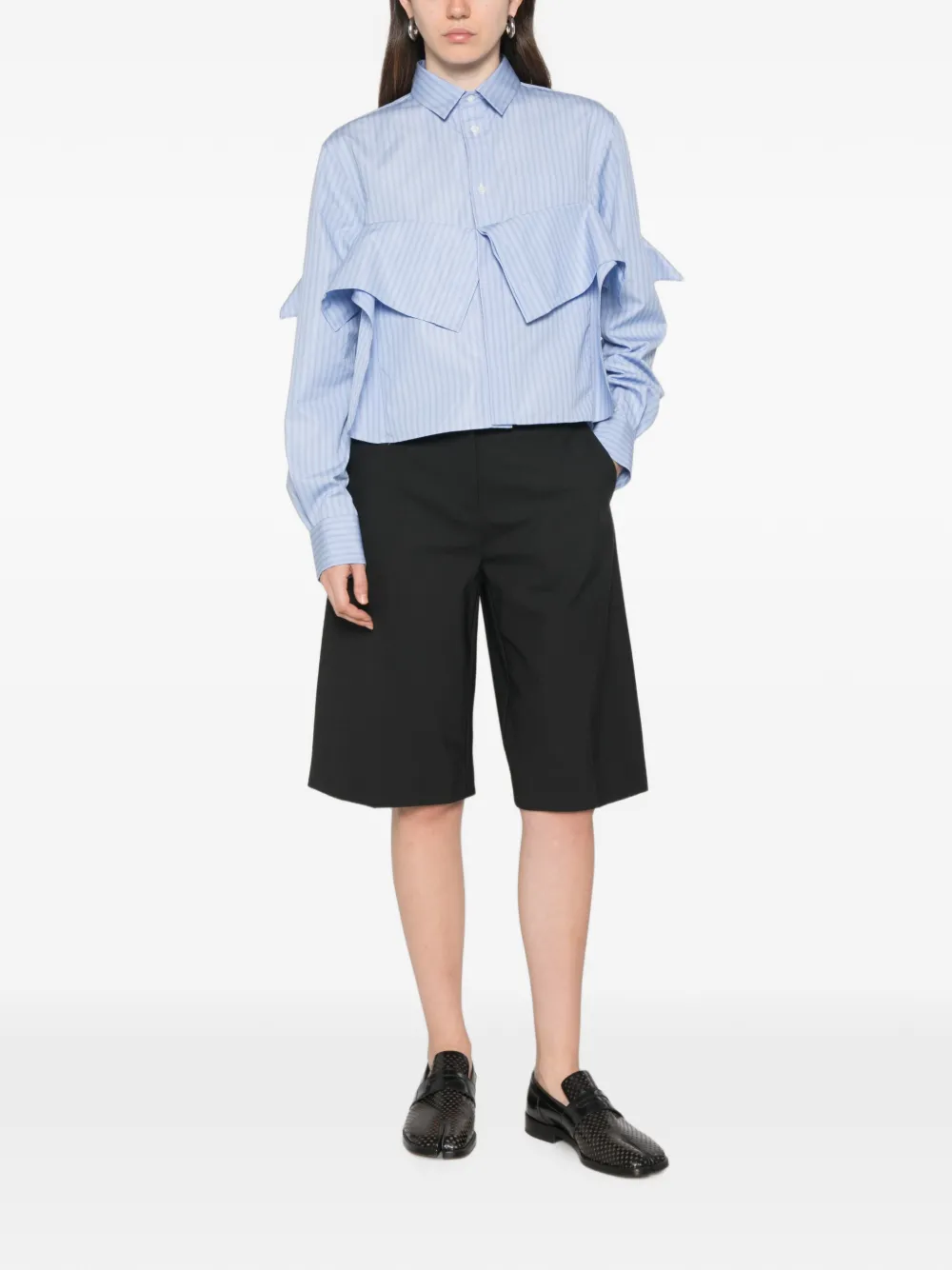 sacai Gestreept shirt met ruches Blauw