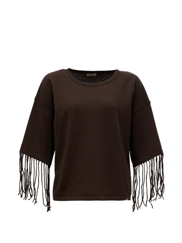 Herno Fringe-trim Crew-neck Jumper in Brown