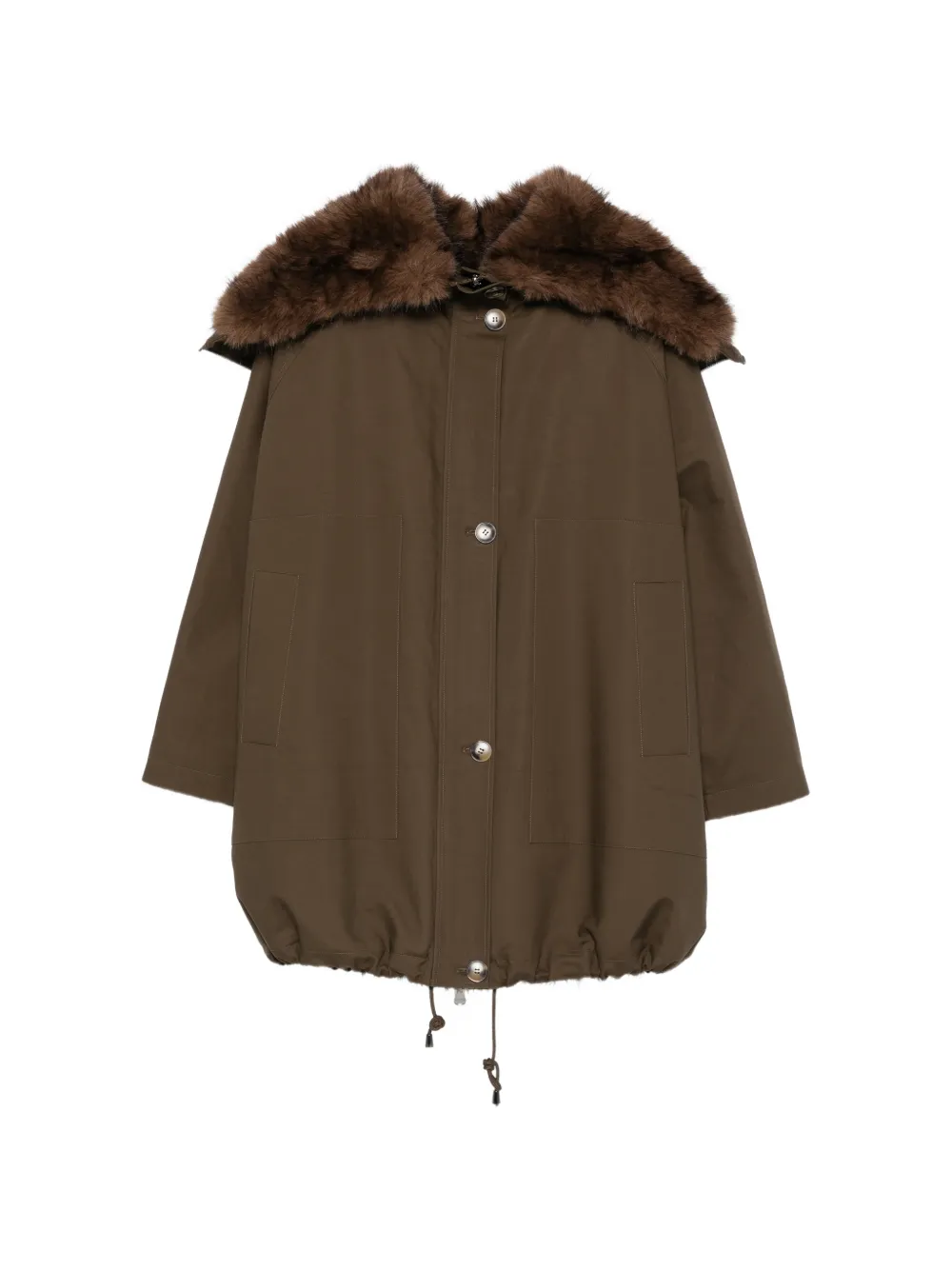 Valentini 1972 Faux-fur-trim Hooded Coat In Green