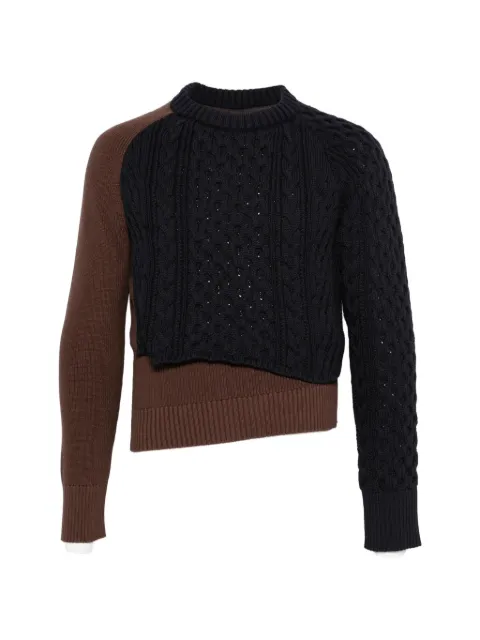 sacai cable-knit panelled sweater