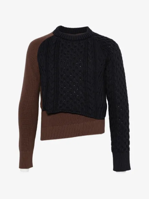 sacai cable-knit panelled sweater