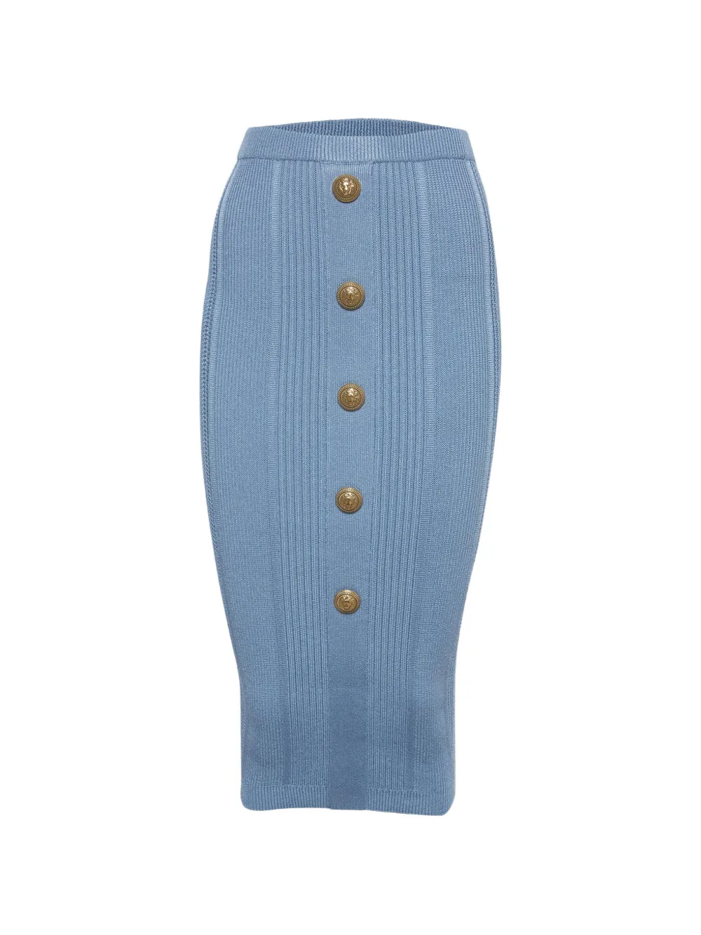 Balmain Pre-Owned rib-knit button-embellished fitted midi skirt - Blu