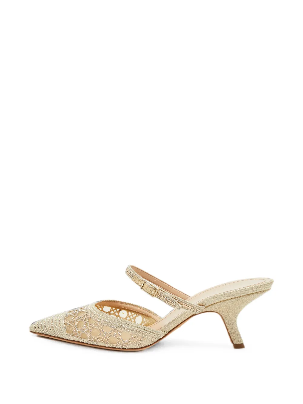 Pre-owned Dior Capture Cannage Crystal Mules In Gold
